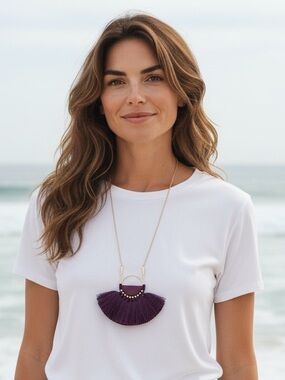 Shiraleah Anthropologie Necklace Fringe Anya Purple Tassel Hoop Statement